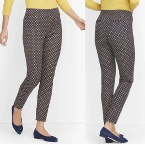 Talbots Essex ankle pull on pant size 14P navy‎ gold white design stretch
